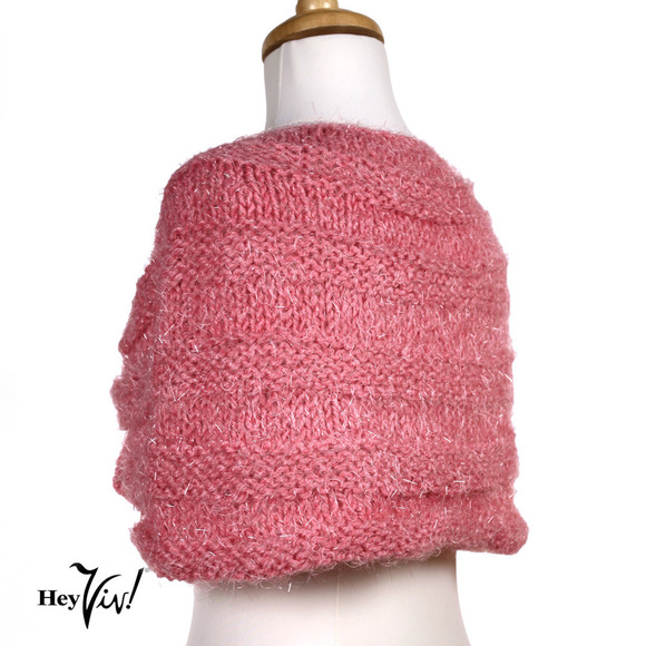 Retro Style Pink Glitter Knit Sweater Shrug Shawl w Pull Through Ends - Hey Viv - Picture 5 of 6